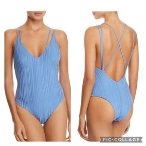 TAVIK Sea Blue Ribbed Slinky One Piece Swimsuit, S